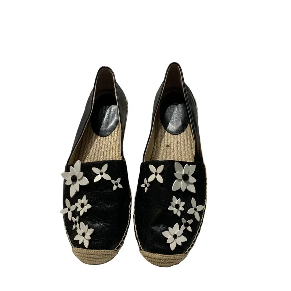 Michael Kors - Lola Espadrille, EUC, size 9.5, black with white flowers
